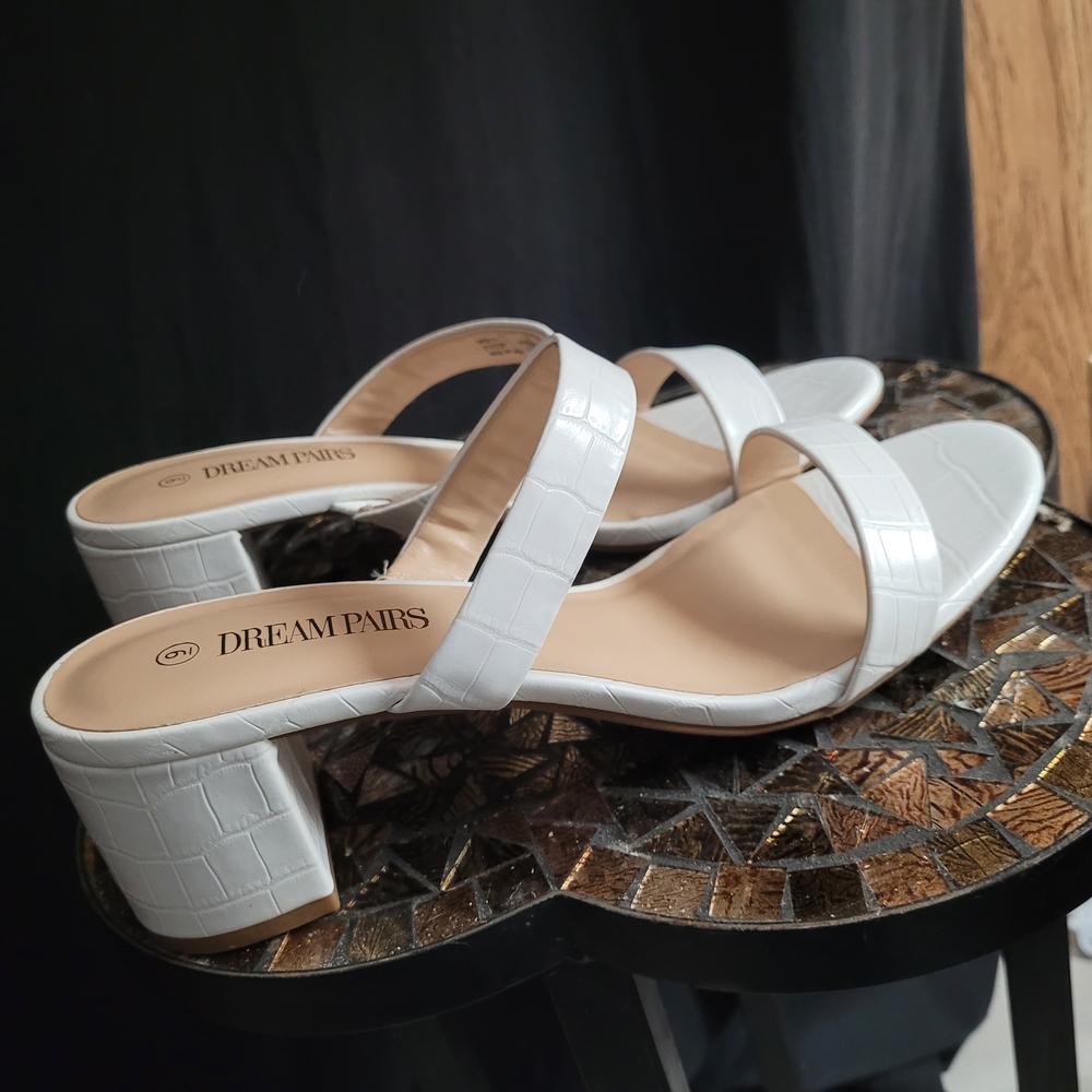 Dream Pairs Women's White Block Heel Sandals